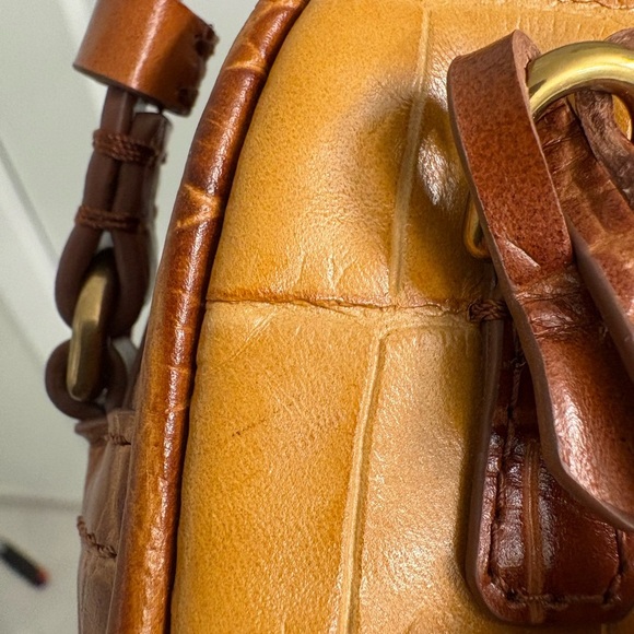 J. Crew Mini Leather Signet Camera Bag in Pink Yellow Brown Embossed Croc - Picture 10 of 16